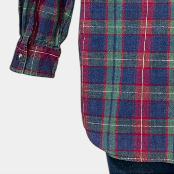 Vintage NorthCrest Plaid Distressed Flannel Mens LARGE Pocket Fall Button Shirt - Picture 4 of 8